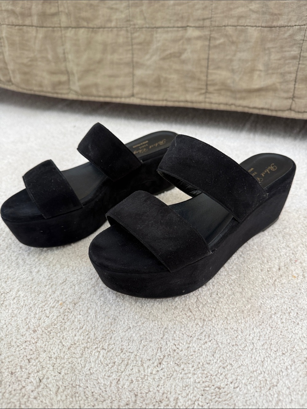 Robert Clergerie Black Suede Double-Strap Platform Slide - Women